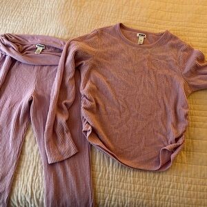 Pink Ribbed Waffle Knit Two-Piece Set